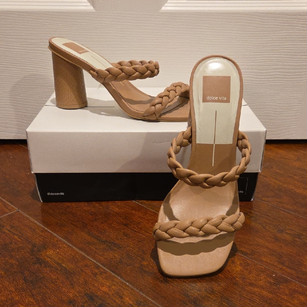 Dolce Vita Braided Strap Tan Block Heel Sandals